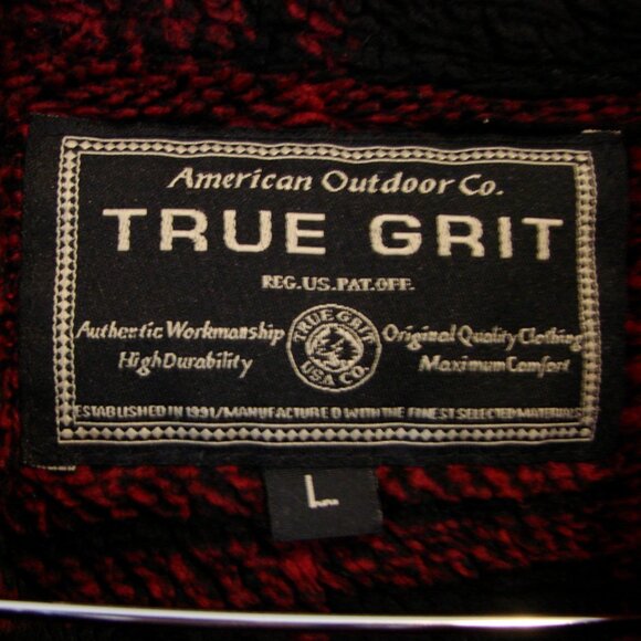 True Grit Black Red Plaid Sherpa Shirt Jacket Shacket Buffalo Plaid Large - Picture 3 of 11